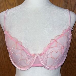 SKIMS Embroidered Tulle Unlined Demi Bra NWT Underwire Sheer Bubble Gum SZ 34DD